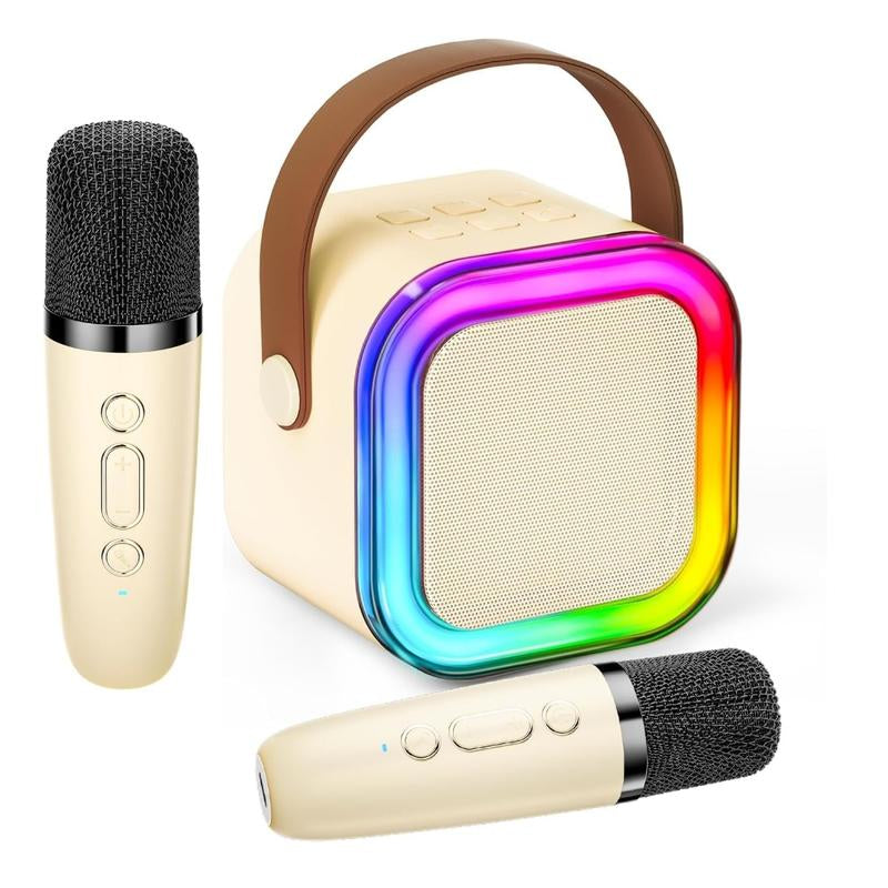 Portable Mini Karaoke Machine with 2 Wireless Microphones, Rechargeable Bluetooth Speaker with LED Lights, Portable Karaoke System for Family Gatherings, Birthday Party, Kids Gift Ages 3-14