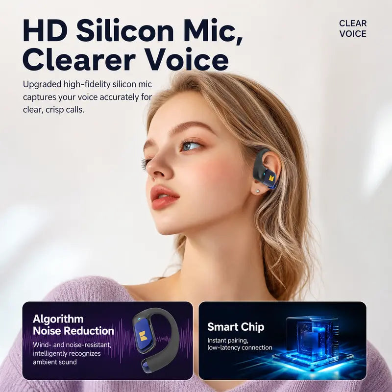 Monster Open Ear Wireless Audio Earbuds - Bluetooth 6.0 Headset with Ear Hooks, Detachable Neckband, 100H Playtime, ENC Calls, Low Latency, Noise Reduction, Secure Comfortable Fit for Running, Gym, Daily Use - Stable Connection - Tiktokshopbacktoschool