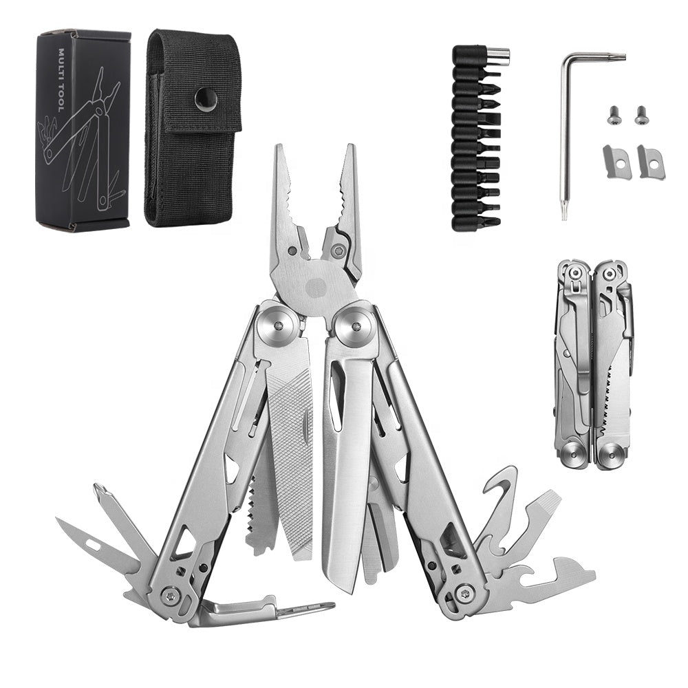 18 in 1 Silvery Outdoor Multitool Pliers Stainless Steel Folding Full Locking Combination Camping Multitool Pliers With Bits Driver