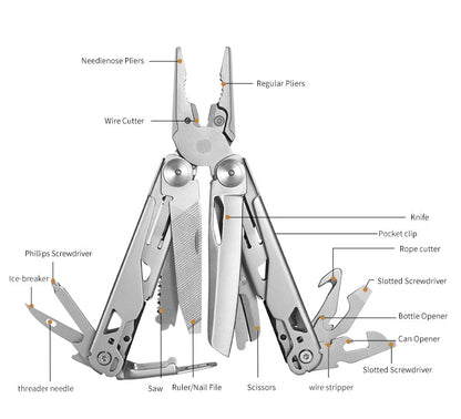 18 in 1 Silvery Outdoor Multitool Pliers Stainless Steel Folding Full Locking Combination Camping Multitool Pliers With Bits Driver