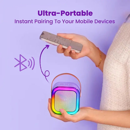 Portable Mini Karaoke Machine with 2 Wireless Microphones, Rechargeable Bluetooth Speaker with LED Lights, Portable Karaoke System for Family Gatherings, Birthday Party, Kids Gift Ages 3-14