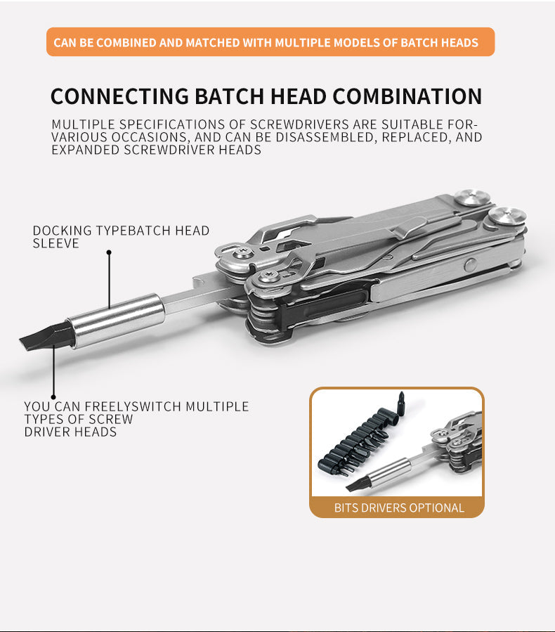 18 in 1 Silvery Outdoor Multitool Pliers Stainless Steel Folding Full Locking Combination Camping Multitool Pliers With Bits Driver