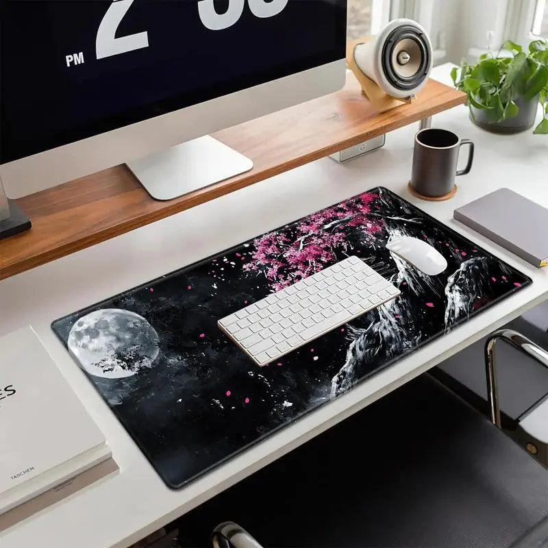 Cherry Blossom Landscape Pattern Mouse Pad, 1 Count Rectangle Gaming Mouse Pad with Non-Slip Rubber Base, Suitable for Home, Office & Game Room, Desk Accessories, Computer Accessories Giftideas,Home Decor