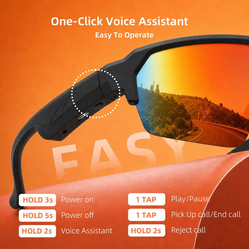 CARRY WIT Bluetooth 5.4 Smart Glasses Sunglasses - Wireless Audio Eyewear, Portable Control Smart Glasses with Open-Ear Sound, Music Playback, Hands-Free Calls, Sport Pro Orange for Cycling, Outdoor Use (Cool Gadgets to Buy)