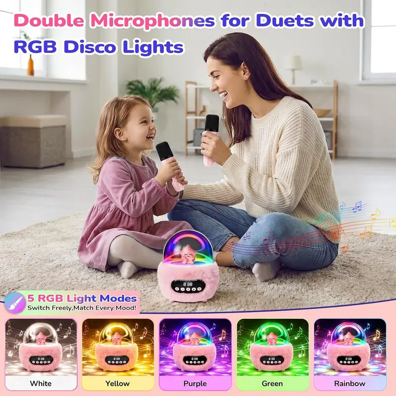 BEBANG Mini Karaoke Machine for 3+ Years Old Girls, Battery-Powered Kids Toy with 2 Wireless Microphones, Portable Bluetooth Speaker, Multifunction Play, Cool Gifts for Kids Christmas/Birthday