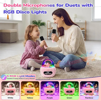 BEBANG Mini Karaoke Machine for 3+ Years Old Girls, Battery-Powered Kids Toy with 2 Wireless Microphones, Portable Bluetooth Speaker, Multifunction Play, Cool Gifts for Kids Christmas/Birthday