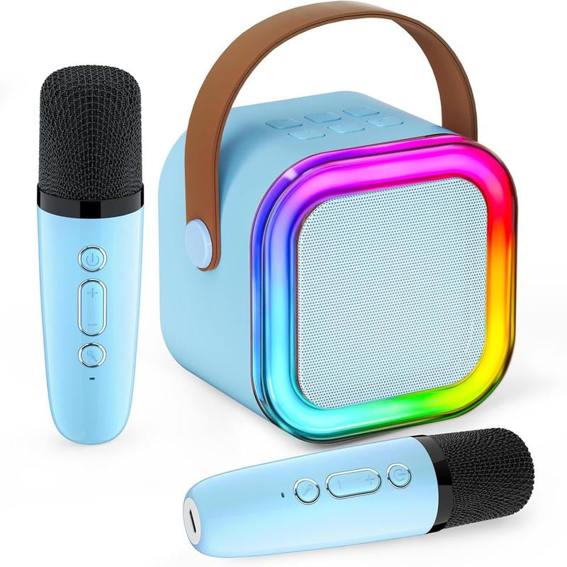 Portable Mini Karaoke Machine with 2 Wireless Microphones, Rechargeable Bluetooth Speaker with LED Lights, Portable Karaoke System for Family Gatherings, Birthday Party, Kids Gift Ages 3-14