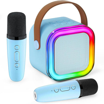 Portable Mini Karaoke Machine with 2 Wireless Microphones, Rechargeable Bluetooth Speaker with LED Lights, Portable Karaoke System for Family Gatherings, Birthday Party, Kids Gift Ages 3-14