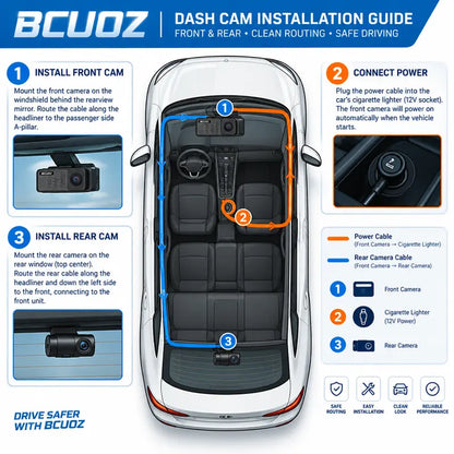 BCUOZ 4K Dual Dash Cam with WiFi App, Starvis 2 Night Vision, 170° Coverage, 24-Hour Parking Monitoring, Collision Detection, and One-Key Plug-In Charger – Ideal Automotive Camera for Trucks and Cars, Perfect Gift for Halloween and Christmas