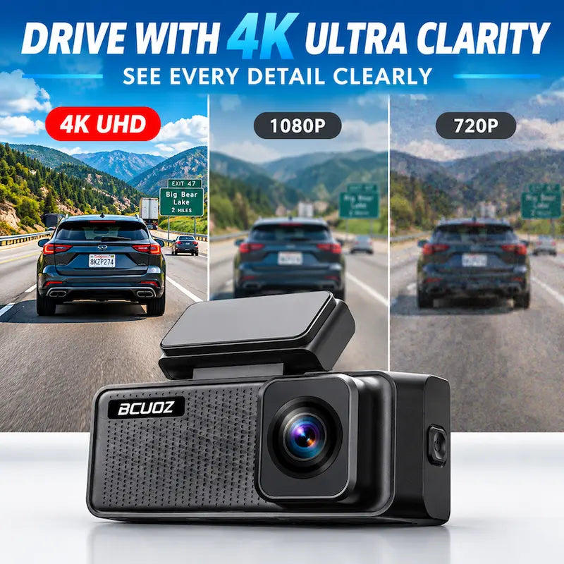 BCUOZ 4K Dual Dash Cam with WiFi App, Starvis 2 Night Vision, 170° Coverage, 24-Hour Parking Monitoring, Collision Detection, and One-Key Plug-In Charger – Ideal Automotive Camera for Trucks and Cars, Perfect Gift for Halloween and Christmas