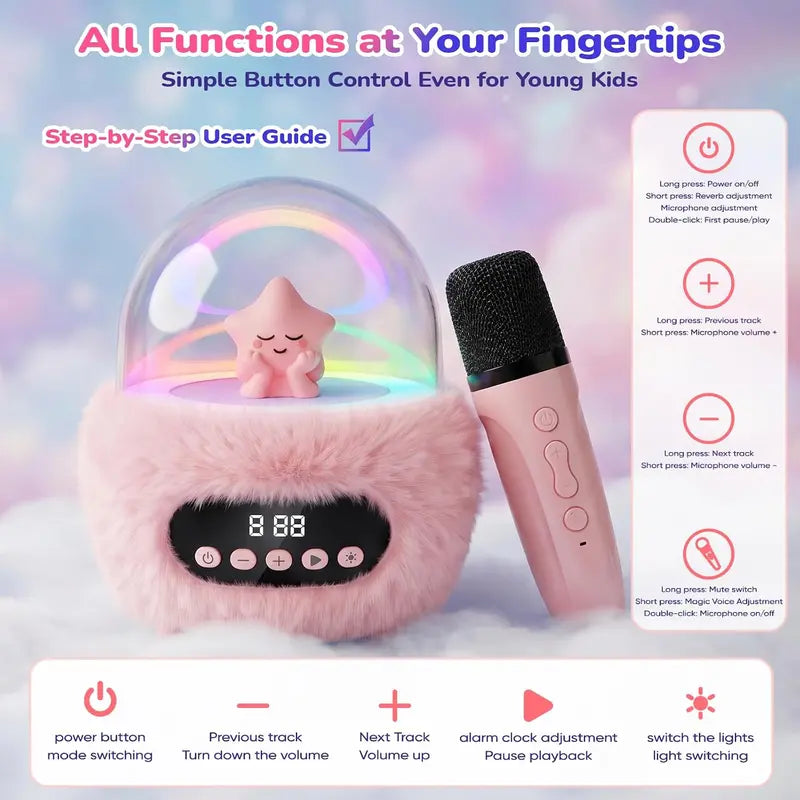 BEBANG Mini Karaoke Machine for 3+ Years Old Girls, Battery-Powered Kids Toy with 2 Wireless Microphones, Portable Bluetooth Speaker, Multifunction Play, Cool Gifts for Kids Christmas/Birthday
