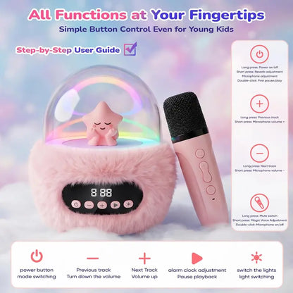 BEBANG Mini Karaoke Machine for 3+ Years Old Girls, Battery-Powered Kids Toy with 2 Wireless Microphones, Portable Bluetooth Speaker, Multifunction Play, Cool Gifts for Kids Christmas/Birthday