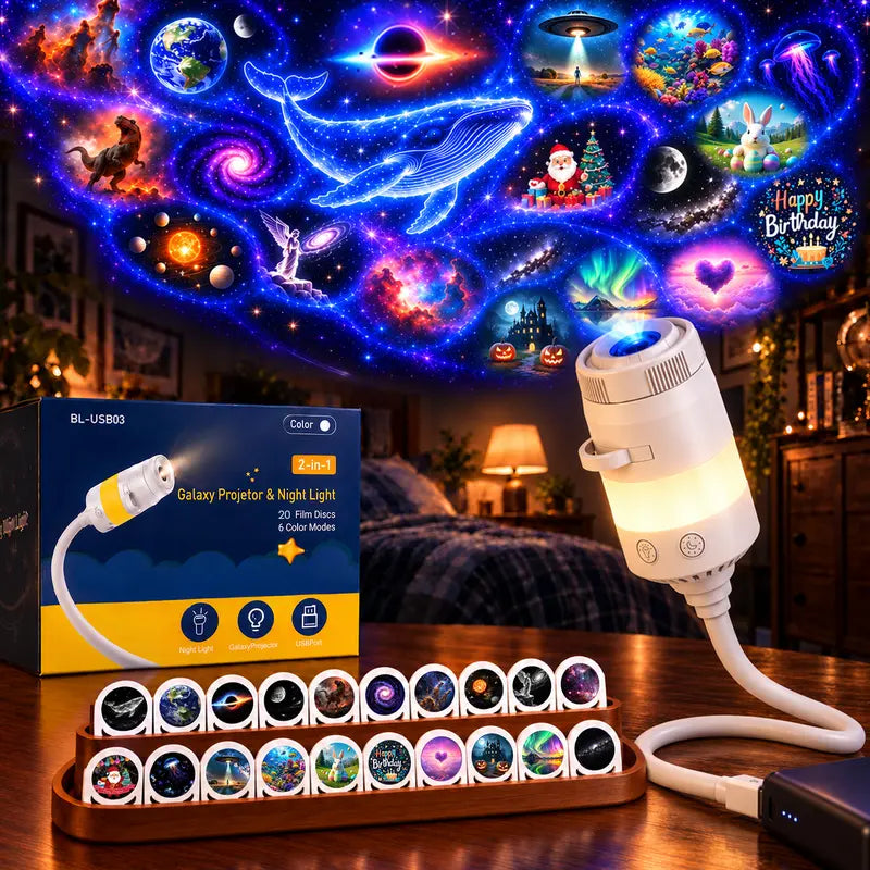 2026 Upgraded 2-In-1 HD Ocean Galaxy Planetarium Starry Sky Light Projector Lamp, Interchangeable Projection Lenses, 360° Rotatable USB Bedtime Relaxation Night Light, Ceiling Star & Moon Decor, Cool Gift for Kids,Toolupgrade