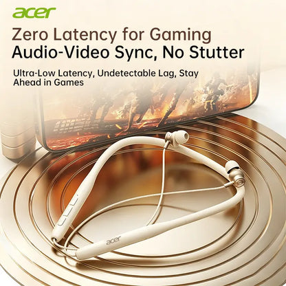 Acer OHR658 Waterproof Neckband Bluetooth Headphones - In-Ear ANC Wireless Earbuds with 48-Hour Playtime, Sound Isolation, Silicone Memory Foam Fit, and Hands-Free Calling for Sports and Fitness