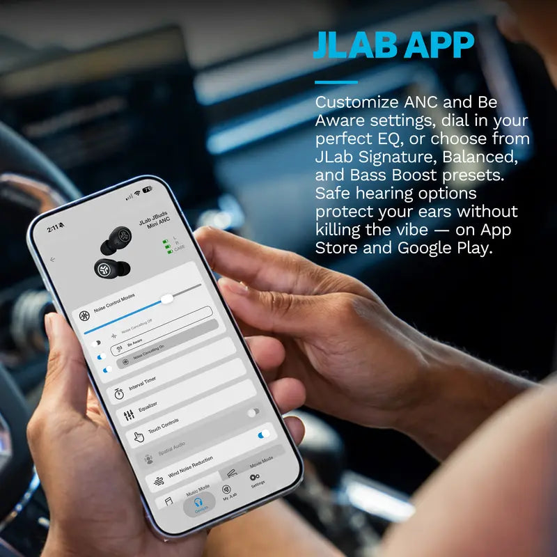 JLab JBuds Mini ANC True Wireless Earbuds with Active Noise Cancelling, Spatial Audio, Bluetooth 6, IP55 Water Resistance, and Find My Integration for iOS and Android