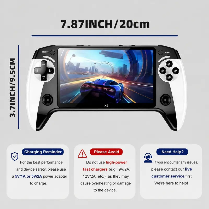 X9 Rechargeable Handheld Game Console with 10 Built-In Emulator Games - Portable Wireless Gaming for Home and Travel