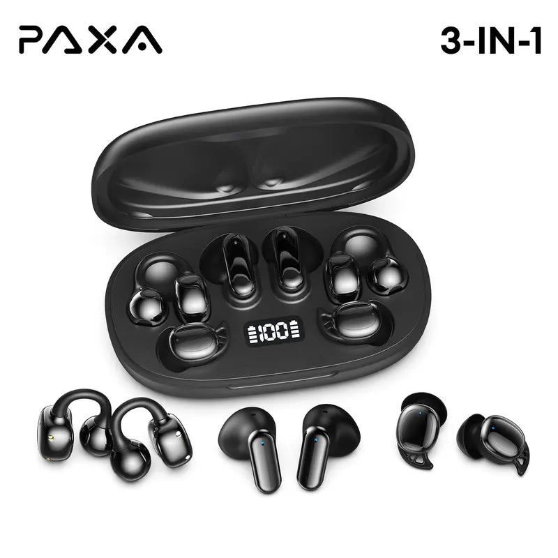 PAXA JC680 3-In-1 Chargeable Bluetooth 6.0 Wireless Earbuds - In-Ear Headphones, Clip-On & Sleep Designs, Smart LED Case, HD Stereo Sound, Comfortable Fit for Sports, Noise Isolation, Android & Ios Compatible, Sports Wireless Earbuds,Techvibes