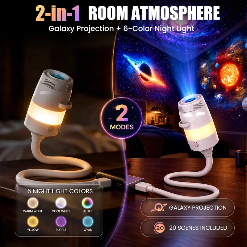 2026 Upgraded 2-In-1 HD Ocean Galaxy Planetarium Starry Sky Light Projector Lamp, Interchangeable Projection Lenses, 360° Rotatable USB Bedtime Relaxation Night Light, Ceiling Star & Moon Decor, Cool Gift for Kids,Toolupgrade