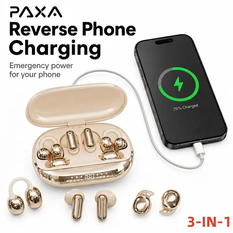 PAXA JC680 3-In-1 Chargeable Bluetooth 6.0 Wireless Earbuds - In-Ear Headphones, Clip-On & Sleep Designs, Smart LED Case, HD Stereo Sound, Comfortable Fit for Sports, Noise Isolation, Android & Ios Compatible, Sports Wireless Earbuds,Techvibes