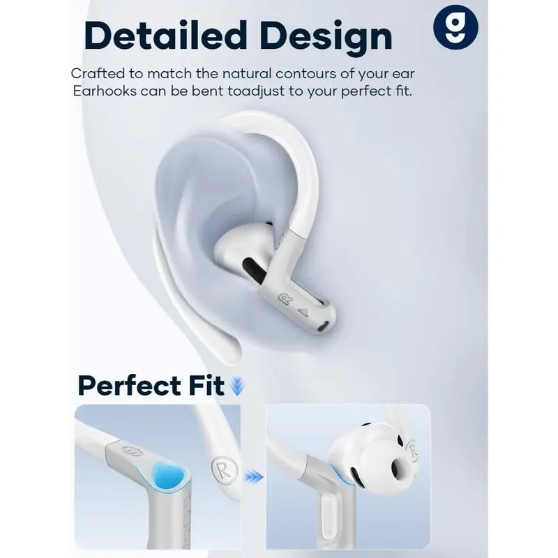 Gcioii Soft Silicone Ear Hooks with Anti-Lost Lanyard for Airpods Pro 1/2/3 & Airpods 3/4/5 - Durable, Adjustable, Sweat-Proof, Anti-Slip Sport Grip Audio Headphone Accessories, Comfortable Secure Fit, Quick Install, Gcioii Guarantee (White, Upgraded)