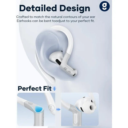 Gcioii Soft Silicone Ear Hooks with Anti-Lost Lanyard for Airpods Pro 1/2/3 & Airpods 3/4/5 - Durable, Adjustable, Sweat-Proof, Anti-Slip Sport Grip Audio Headphone Accessories, Comfortable Secure Fit, Quick Install, Gcioii Guarantee (White, Upgraded)