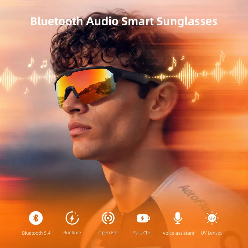 CARRY WIT Bluetooth 5.4 Smart Glasses Sunglasses - Wireless Audio Eyewear, Portable Control Smart Glasses with Open-Ear Sound, Music Playback, Hands-Free Calls, Sport Pro Orange for Cycling, Outdoor Use (Cool Gadgets to Buy)