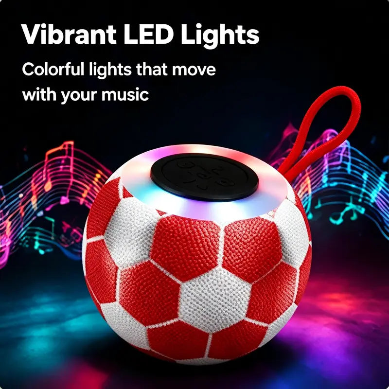 Soccer-Shaped Bluetooth 5.0 Wireless Stereo Speaker - 5W LED Light, ABS Body, 4.72In Diameter, Crystal Hi-Res Audio, 20Khz Bass, USB/TF Connectivity, up to 6H Battery Life, Smartphone Compatible, Compact Desktop Gift (Black, Colorful) for Outdoor Use