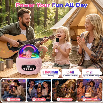 BEBANG Mini Karaoke Machine for 3+ Years Old Girls, Battery-Powered Kids Toy with 2 Wireless Microphones, Portable Bluetooth Speaker, Multifunction Play, Cool Gifts for Kids Christmas/Birthday