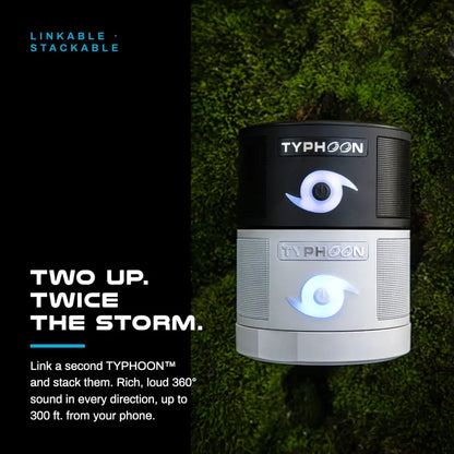 TYPHOON Tumbler Speaker, Portable Bluetooth 5.0 Wireless Speaker, IPX67 Waterproof, Dual 4W Drivers, 6-8H Playtime, USB-C Rechargeable, LED Light, Built-In Mic, TWS Stereo Pairing, Black & White