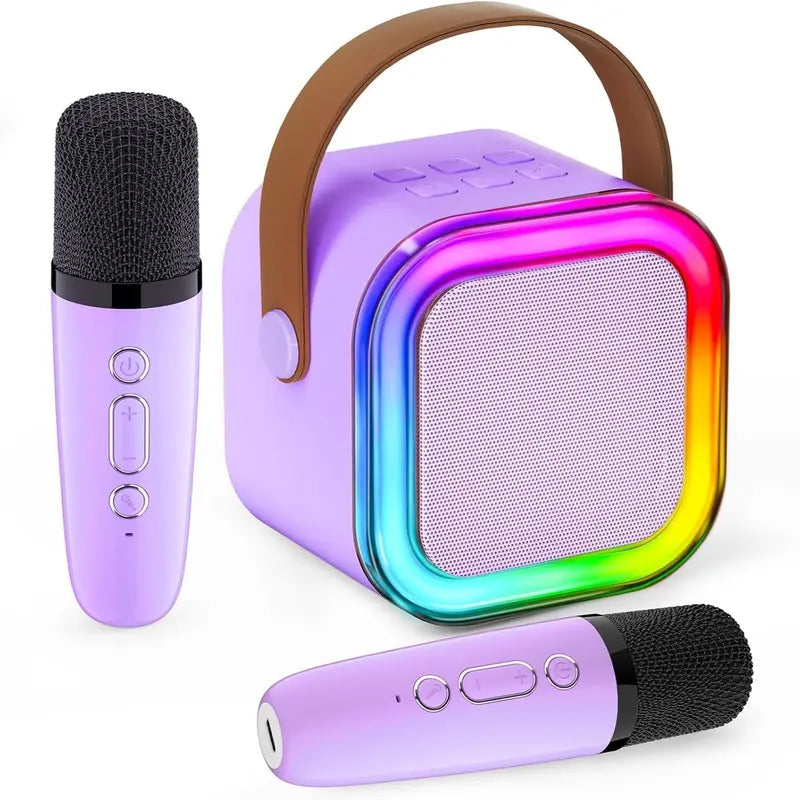 Portable Mini Karaoke Machine with 2 Wireless Microphones, Rechargeable Bluetooth Speaker with LED Lights, Portable Karaoke System for Family Gatherings, Birthday Party, Kids Gift Ages 3-14