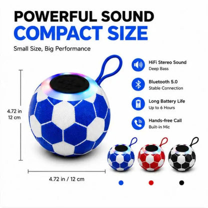 Soccer-Shaped Bluetooth 5.0 Wireless Stereo Speaker - 5W LED Light, ABS Body, 4.72In Diameter, Crystal Hi-Res Audio, 20Khz Bass, USB/TF Connectivity, up to 6H Battery Life, Smartphone Compatible, Compact Desktop Gift (Black, Colorful) for Outdoor Use