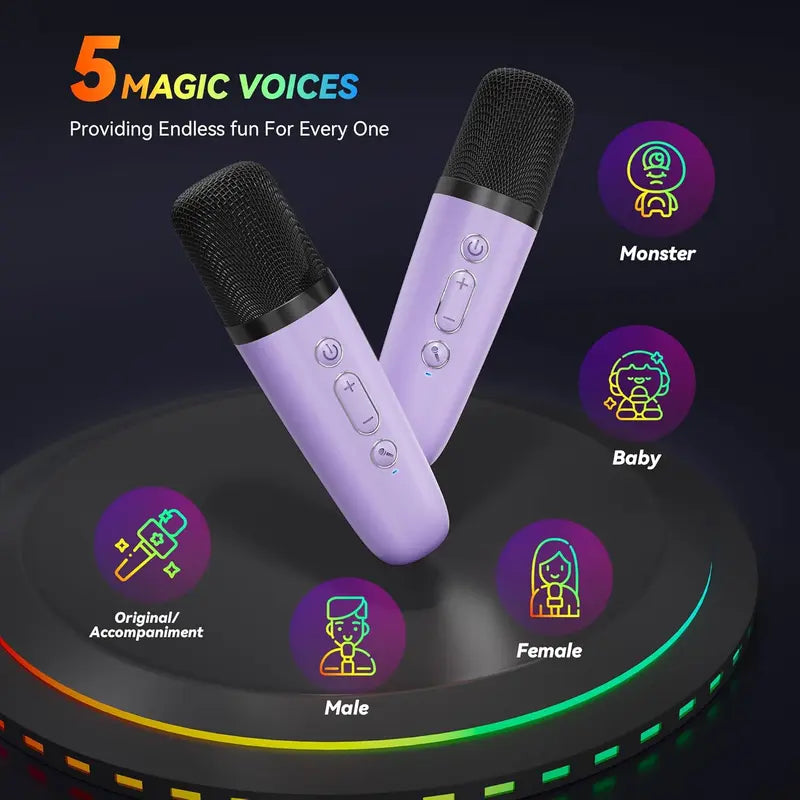 Portable Mini Karaoke Machine with 2 Wireless Microphones, Rechargeable Bluetooth Speaker with LED Lights, Portable Karaoke System for Family Gatherings, Birthday Party, Kids Gift Ages 3-14