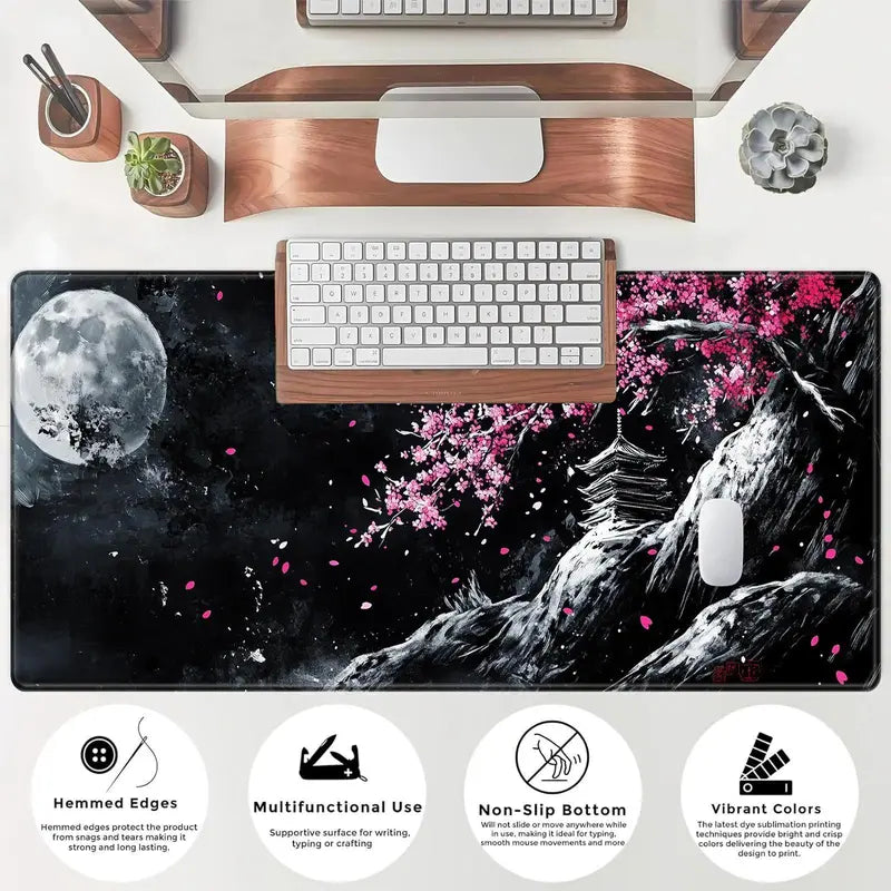 Cherry Blossom Landscape Pattern Mouse Pad, 1 Count Rectangle Gaming Mouse Pad with Non-Slip Rubber Base, Suitable for Home, Office & Game Room, Desk Accessories, Computer Accessories Giftideas,Home Decor
