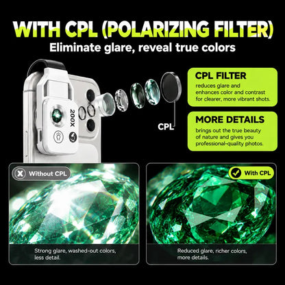 200X Zoom Clip-On Smartphone Microscope Lens, HD Magnification Mobile Phone Camera Accessory for Kids, No App Required, Portable for Plants, Coins, Jewelry