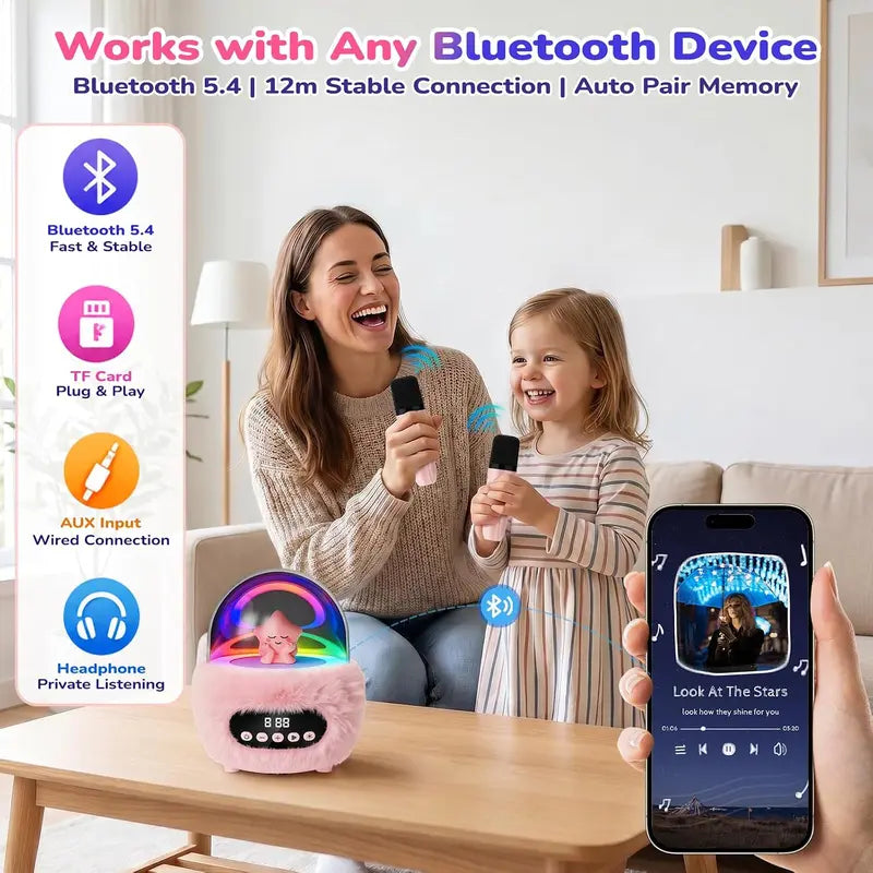 BEBANG Mini Karaoke Machine for 3+ Years Old Girls, Battery-Powered Kids Toy with 2 Wireless Microphones, Portable Bluetooth Speaker, Multifunction Play, Cool Gifts for Kids Christmas/Birthday