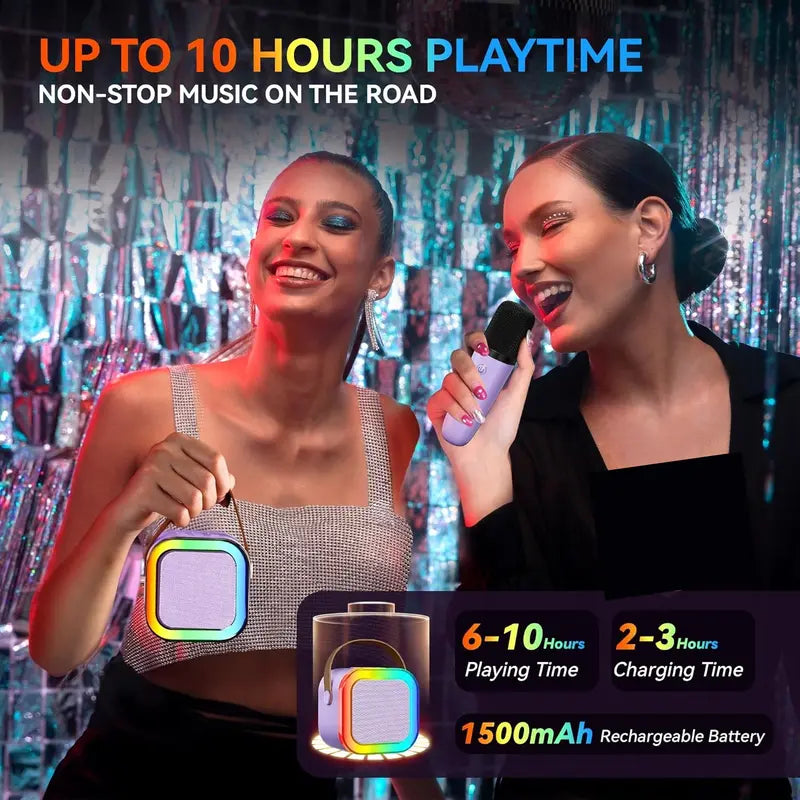 Portable Mini Karaoke Machine with 2 Wireless Microphones, Rechargeable Bluetooth Speaker with LED Lights, Portable Karaoke System for Family Gatherings, Birthday Party, Kids Gift Ages 3-14
