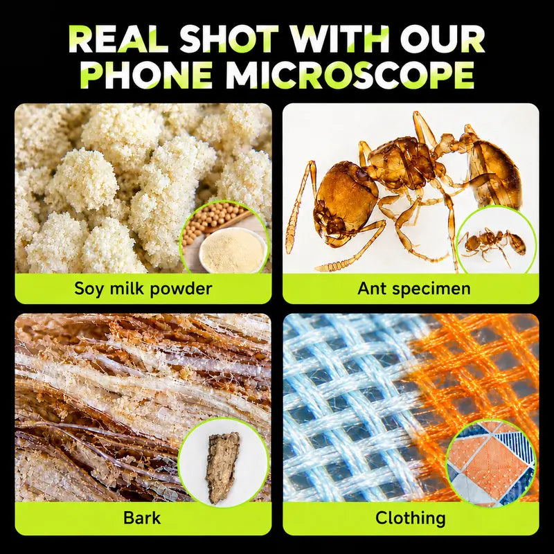 200X Zoom Clip-On Smartphone Microscope Lens, HD Magnification Mobile Phone Camera Accessory for Kids, No App Required, Portable for Plants, Coins, Jewelry