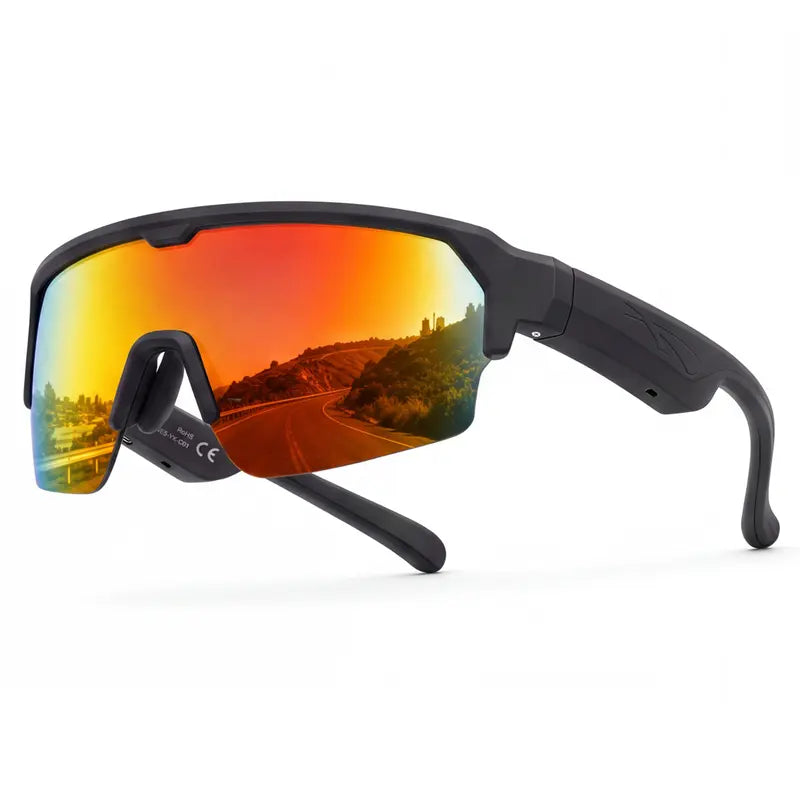 CARRY WIT Bluetooth 5.4 Smart Glasses Sunglasses - Wireless Audio Eyewear, Portable Control Smart Glasses with Open-Ear Sound, Music Playback, Hands-Free Calls, Sport Pro Orange for Cycling, Outdoor Use (Cool Gadgets to Buy)