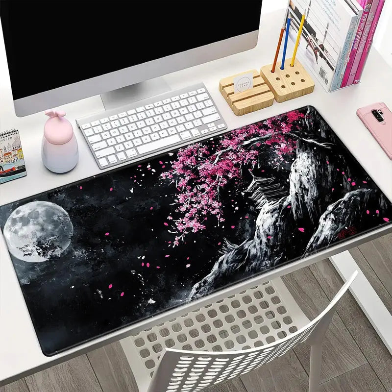 Cherry Blossom Landscape Pattern Mouse Pad, 1 Count Rectangle Gaming Mouse Pad with Non-Slip Rubber Base, Suitable for Home, Office & Game Room, Desk Accessories, Computer Accessories Giftideas,Home Decor