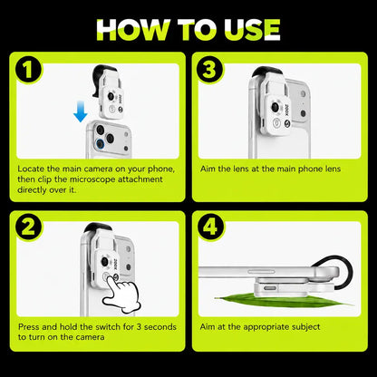 200X Zoom Clip-On Smartphone Microscope Lens, HD Magnification Mobile Phone Camera Accessory for Kids, No App Required, Portable for Plants, Coins, Jewelry
