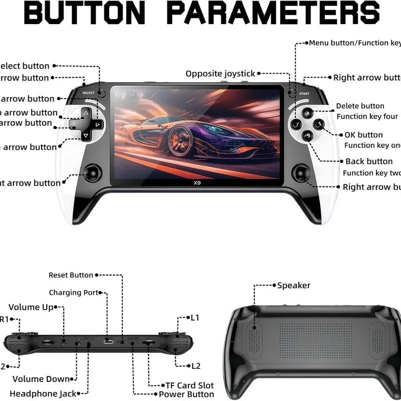 X9 Rechargeable Handheld Game Console with 10 Built-In Emulator Games - Portable Wireless Gaming for Home and Travel