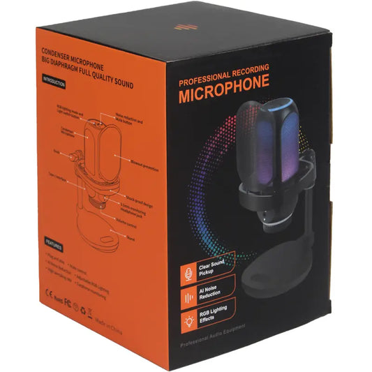 APAKAI 001 USB Dynamic RGB Gaming Microphone - Audio PC Accessories with Mic Arm, USB Type-C Cable, Compact Stand, Quick Mute, Noise Reduction, Volume Control, Dual Ports, Plug-And-Play for PC, Smartphone