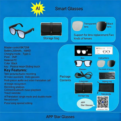 UYD-AI Glasses,Smart Vision,Driving, Travel - Multiple Languages AI Translation with Chat GPT, HD Voice