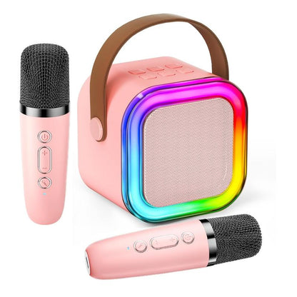 Portable Mini Karaoke Machine with 2 Wireless Microphones, Rechargeable Bluetooth Speaker with LED Lights, Portable Karaoke System for Family Gatherings, Birthday Party, Kids Gift Ages 3-14
