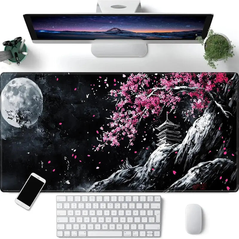 Cherry Blossom Landscape Pattern Mouse Pad, 1 Count Rectangle Gaming Mouse Pad with Non-Slip Rubber Base, Suitable for Home, Office & Game Room, Desk Accessories, Computer Accessories Giftideas,Home Decor