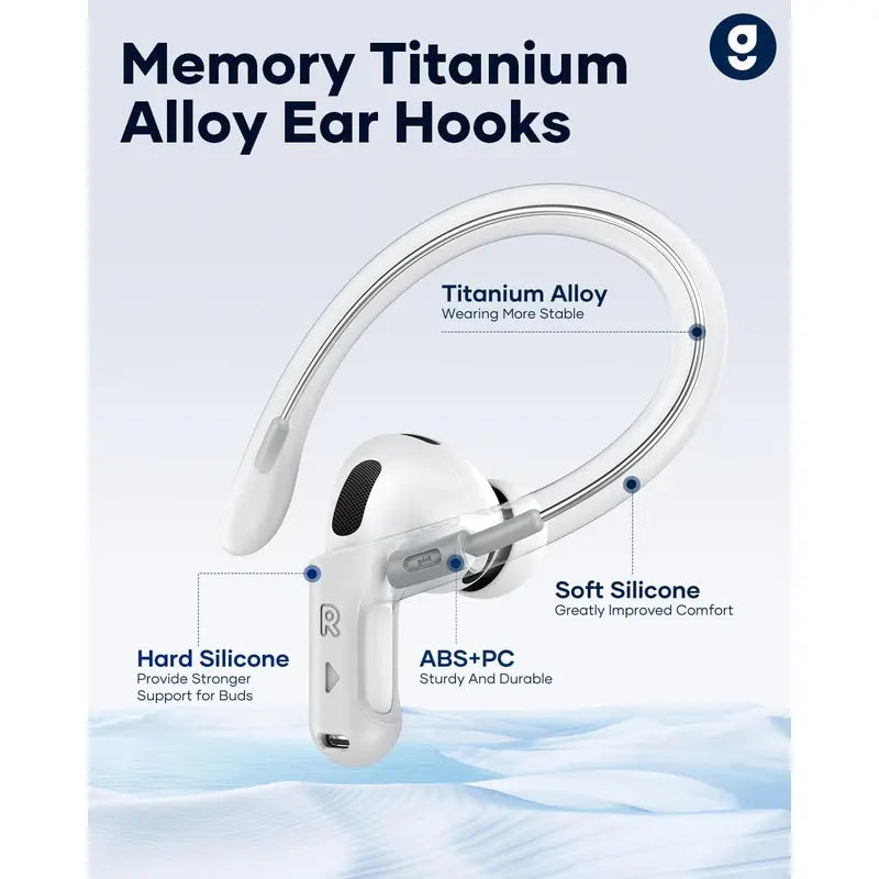 Gcioii Soft Silicone Ear Hooks with Anti-Lost Lanyard for Airpods Pro 1/2/3 & Airpods 3/4/5 - Durable, Adjustable, Sweat-Proof, Anti-Slip Sport Grip Audio Headphone Accessories, Comfortable Secure Fit, Quick Install, Gcioii Guarantee (White, Upgraded)