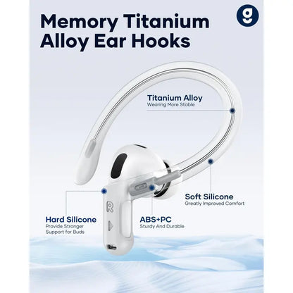 Gcioii Soft Silicone Ear Hooks with Anti-Lost Lanyard for Airpods Pro 1/2/3 & Airpods 3/4/5 - Durable, Adjustable, Sweat-Proof, Anti-Slip Sport Grip Audio Headphone Accessories, Comfortable Secure Fit, Quick Install, Gcioii Guarantee (White, Upgraded)