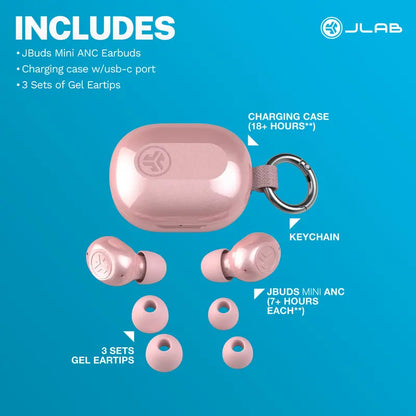 JLab JBuds Mini ANC True Wireless Earbuds with Active Noise Cancelling, Spatial Audio, Bluetooth 6, IP55 Water Resistance, and Find My Integration for iOS and Android