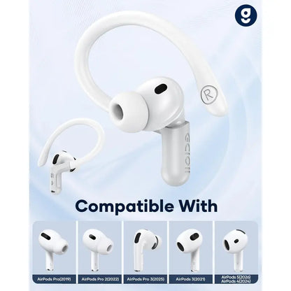 Gcioii Soft Silicone Ear Hooks with Anti-Lost Lanyard for Airpods Pro 1/2/3 & Airpods 3/4/5 - Durable, Adjustable, Sweat-Proof, Anti-Slip Sport Grip Audio Headphone Accessories, Comfortable Secure Fit, Quick Install, Gcioii Guarantee (White, Upgraded)