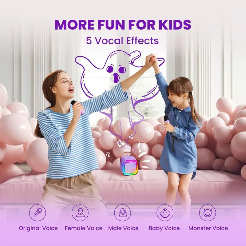 Portable Mini Karaoke Machine with 2 Wireless Microphones, Rechargeable Bluetooth Speaker with LED Lights, Portable Karaoke System for Family Gatherings, Birthday Party, Kids Gift Ages 3-14